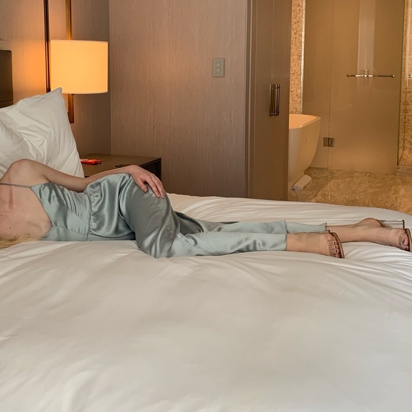 Light Blue Satin Jumpsuit - Picture 6 of 6